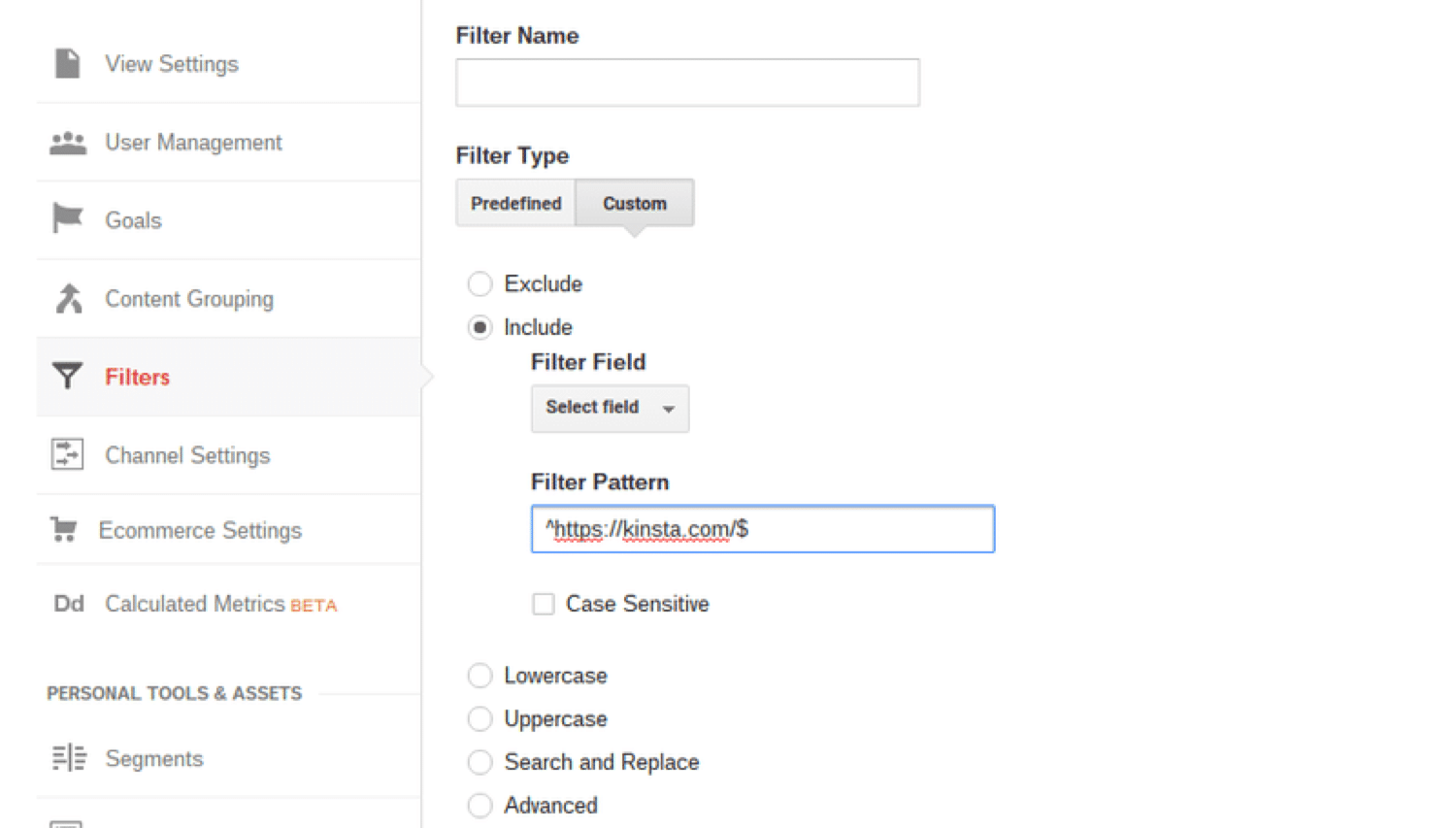 Agregar un filtro personalizado en Google Analytics