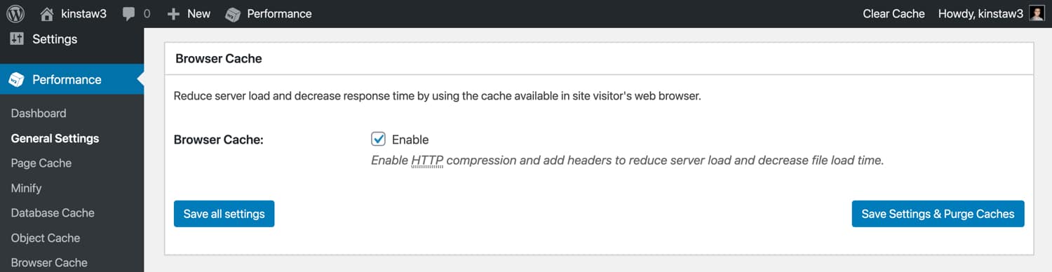 Habilite el almacenamiento en cachÃ© del navegador en W3 Total Cache.