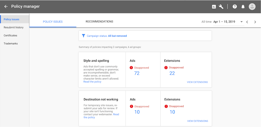 Google lanza el administrador de políticas en Google Ads