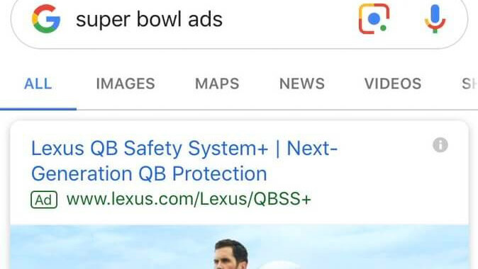 Bing no muestra anuncios para consultas sobre comerciales del Super Bowl, mientras que Google sí