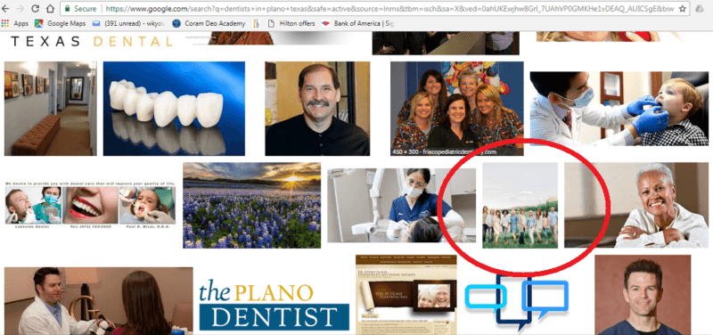 Los empleados en una foto de grupo del personal de la práctica dental son demasiado pequeños para distinguirlos en la versión en miniatura