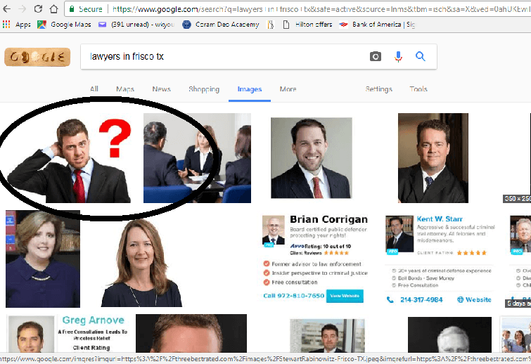 Una imagen de archivo parece falsa junto a imágenes reales de abogados en los resultados de búsqueda de imágenes de Google