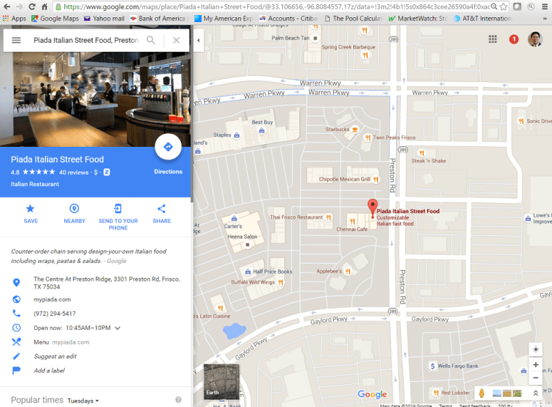 Resultado de Google Maps para Piada Italian Street Food