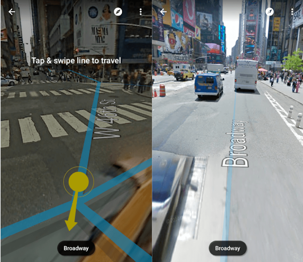 Desplazamiento de línea azul de Google Maps Street View