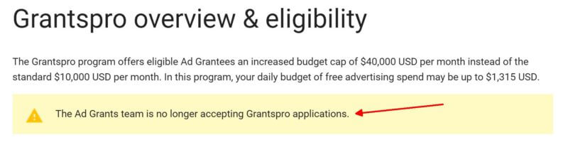 Google ya no acepta aplicaciones de Grantspro