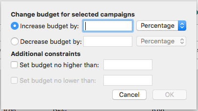 ajustes de presupuesto masivos editor de anuncios de bing para mac