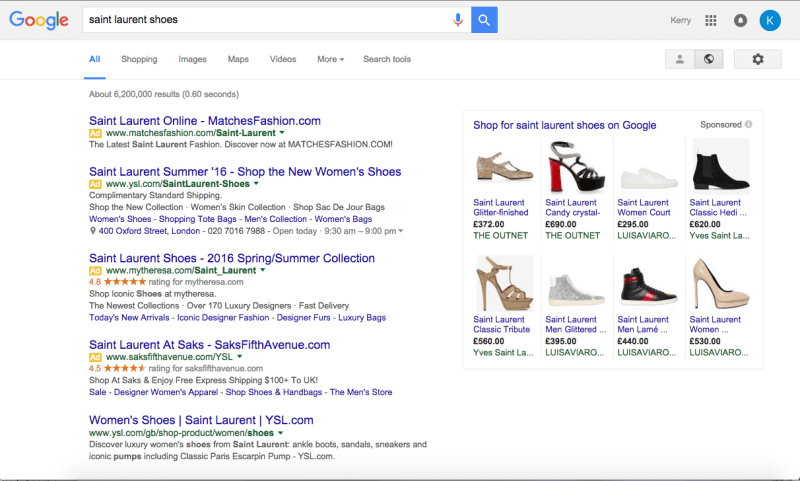 Resultados de cuatro anuncios de Google