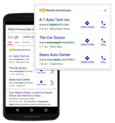 anuncios de ubicación de tres paquetes de google adwords 