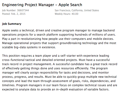 Lista de trabajo de búsqueda de Apple 