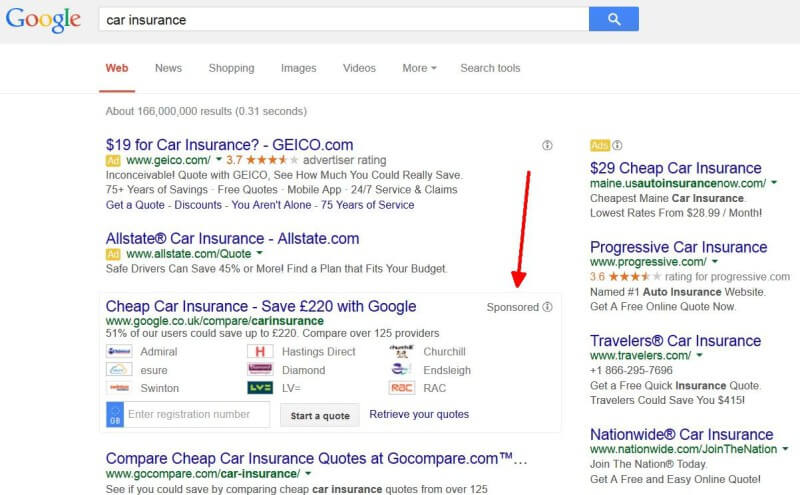 Anuncios de comparación de Google en el Reino Unido