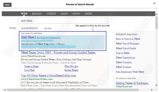 herramienta de vista previa de ofertas en tiempo real de bing ads