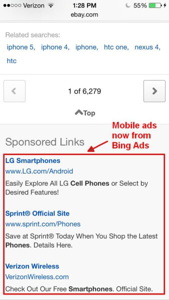 Ebay usa Bing Ads en dispositivos móviles