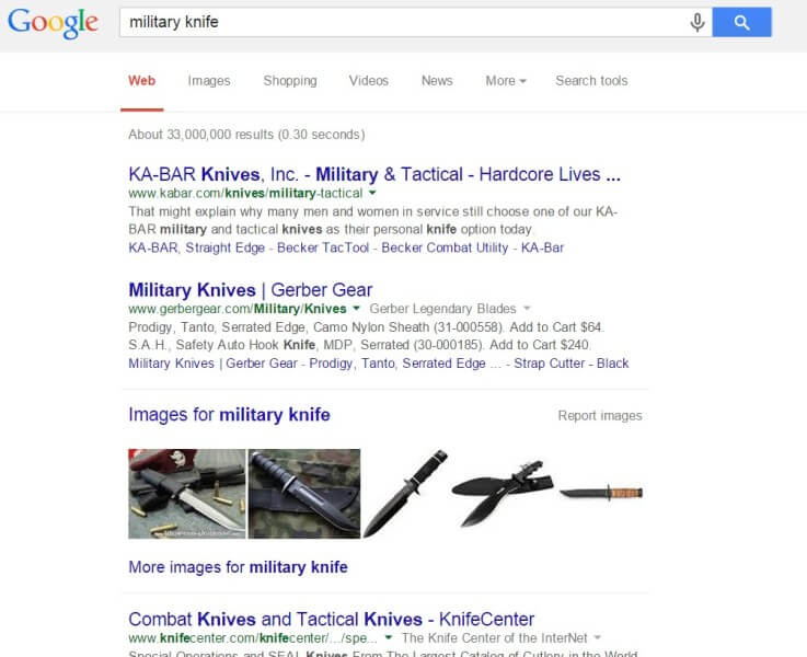 Nuevo centro de políticas de Google AdWords actualización cuchillo militar