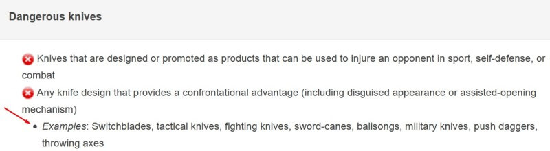 Política publicitaria de Google AdWords nueva sobre cuchillos