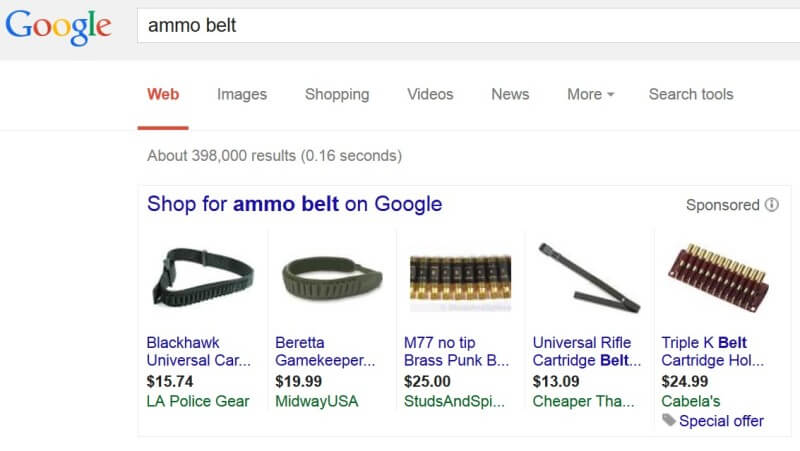 Nueva política de Google adwords cinturones de munición
