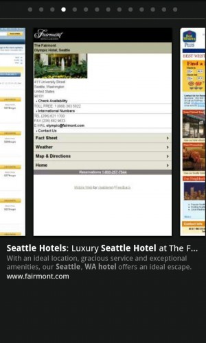 PÃ¡gina web del hotel Fairmont en las vistas previas instantÃ¡neas de Google para telÃ©fonos mÃ³viles
