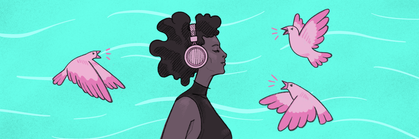 woman listening to music on headphones