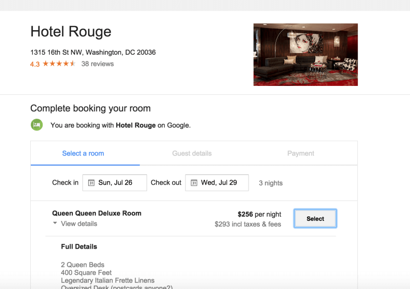 Reserva de hotel de Google