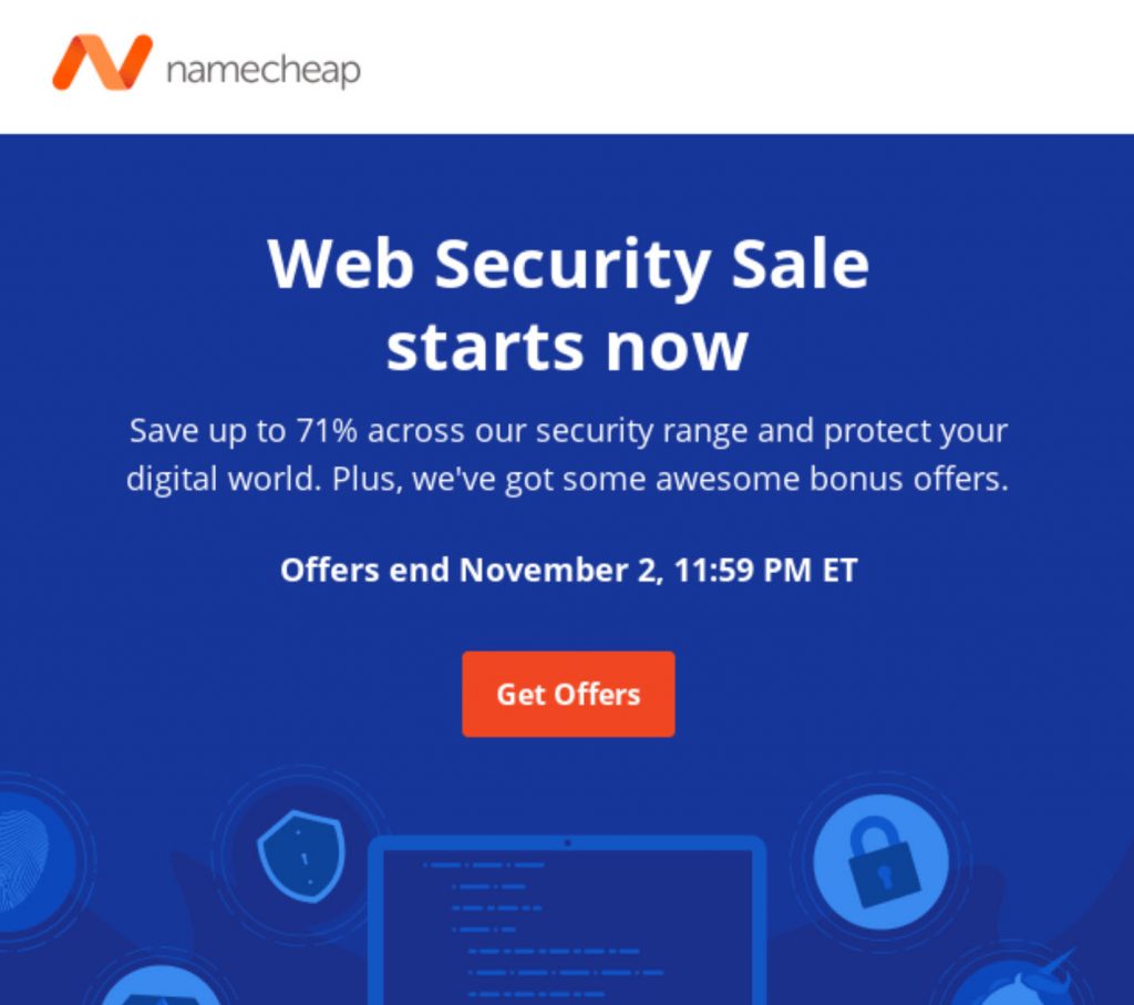 Correo electrÃ³nico de cuenta regresiva de Namecheap Web Security
