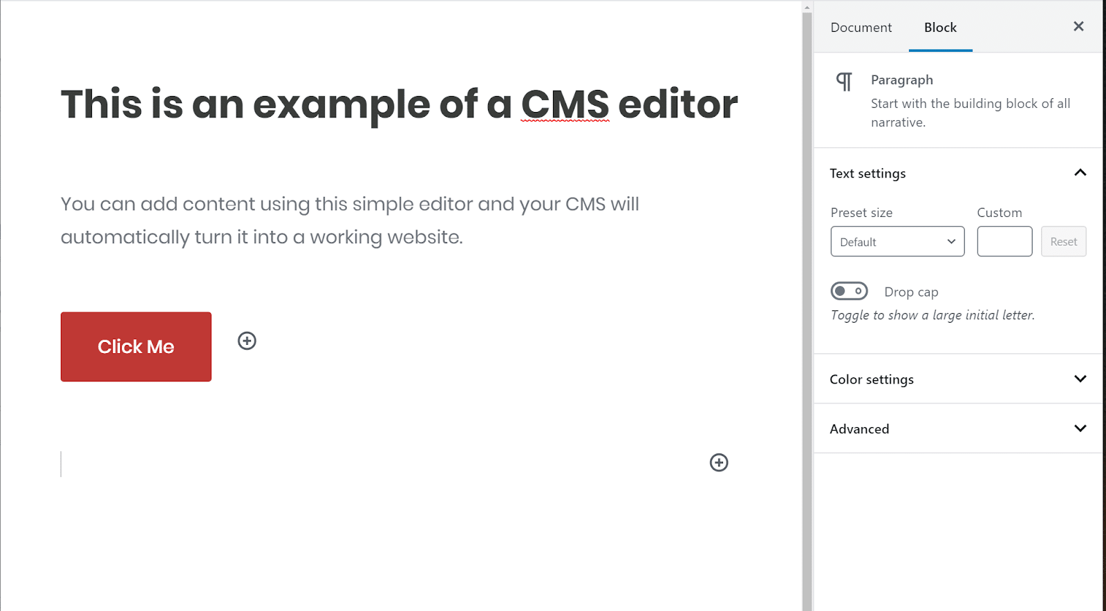 ejemplo del editor cms
