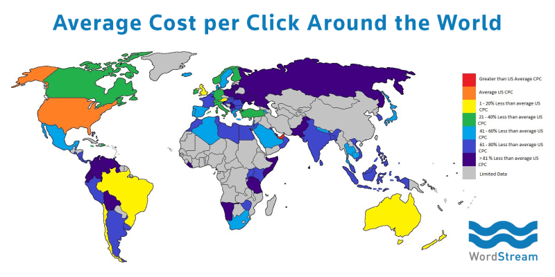 Coste medio por clic por paÃ­s