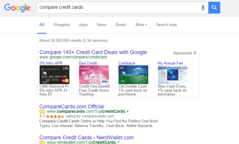 google compara tarjetas de crédito