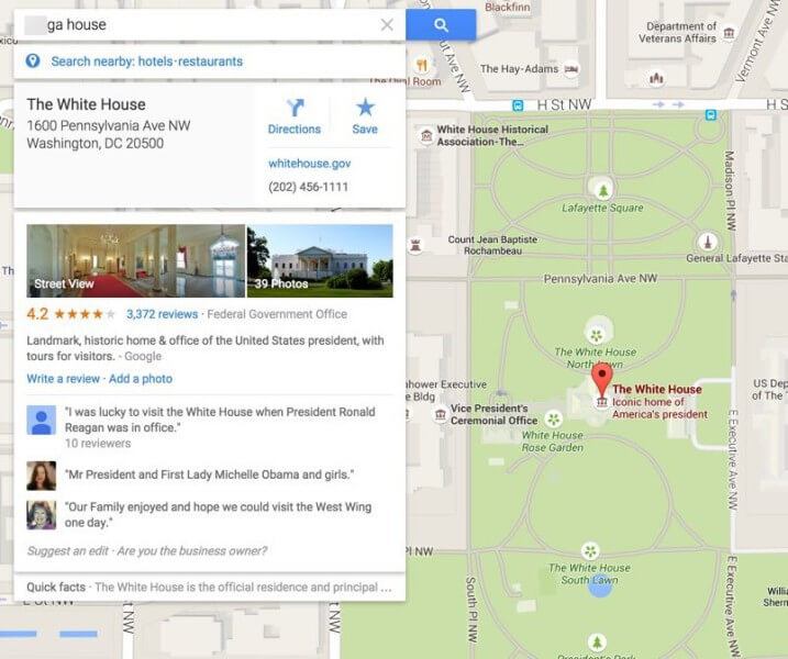 mapas de google de la casa blanca