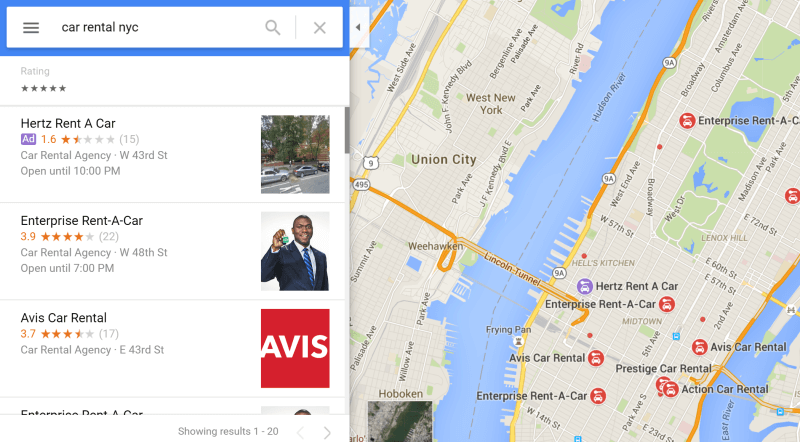 etiqueta de anuncio violeta en Google Maps