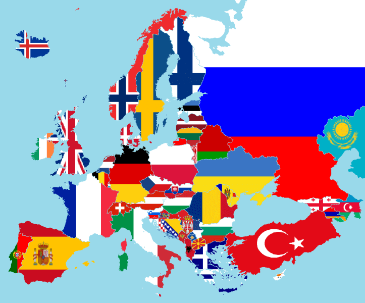 continente europeo con banderas