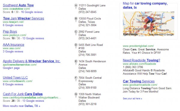 Remolque de empresas y calificaciones en los resultados de búsqueda local de Google